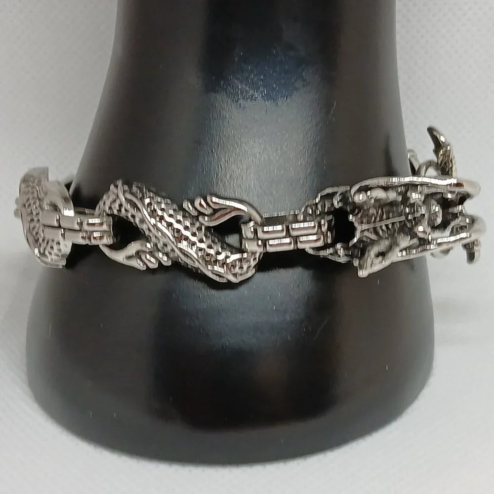 NWOT Silver Tone Metal Fashion Dragon Bracelet Jewelry Men Bling Hip Hop #33